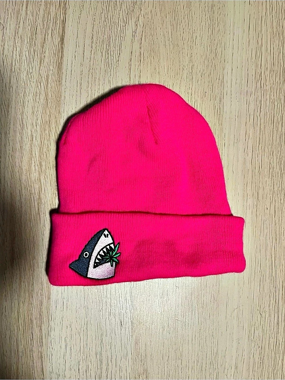 Pink Shark Eating Cannabis Beanie Unisex